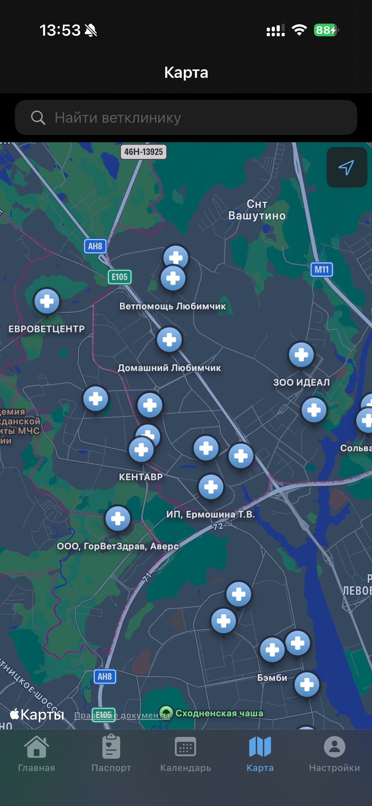 ВетКнижка — Карта клиник